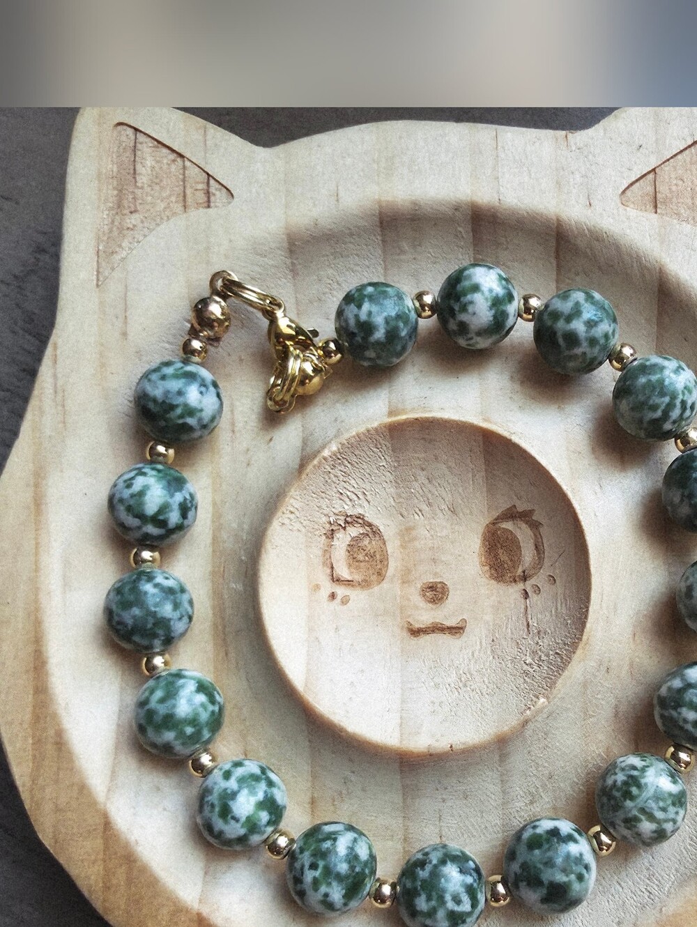 Tree Agate Bracelet Gold Clasp Closure | Natural Stone | 8mm | Handmade
